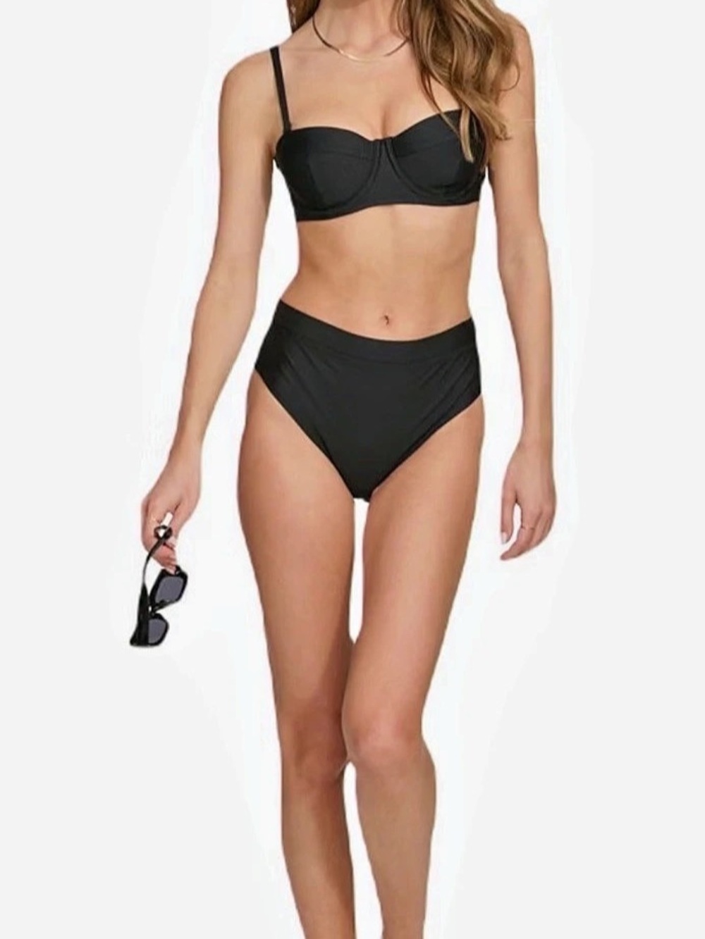 DKNY Women's Bikini Set Molded Bandeau Top & Mid Rise Bottom with Tummy Control